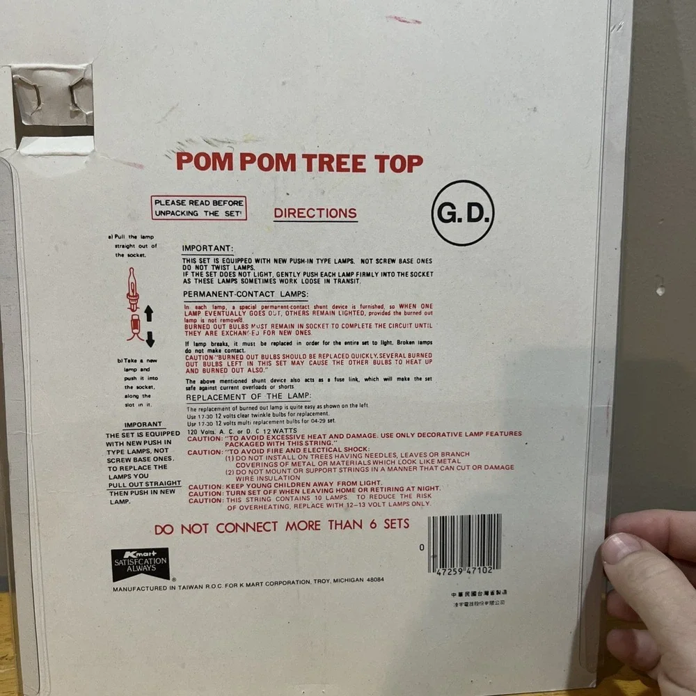 Vtg 10 Light Pom Pom Tree Top Christmas Star Lighted In Original Package - Works